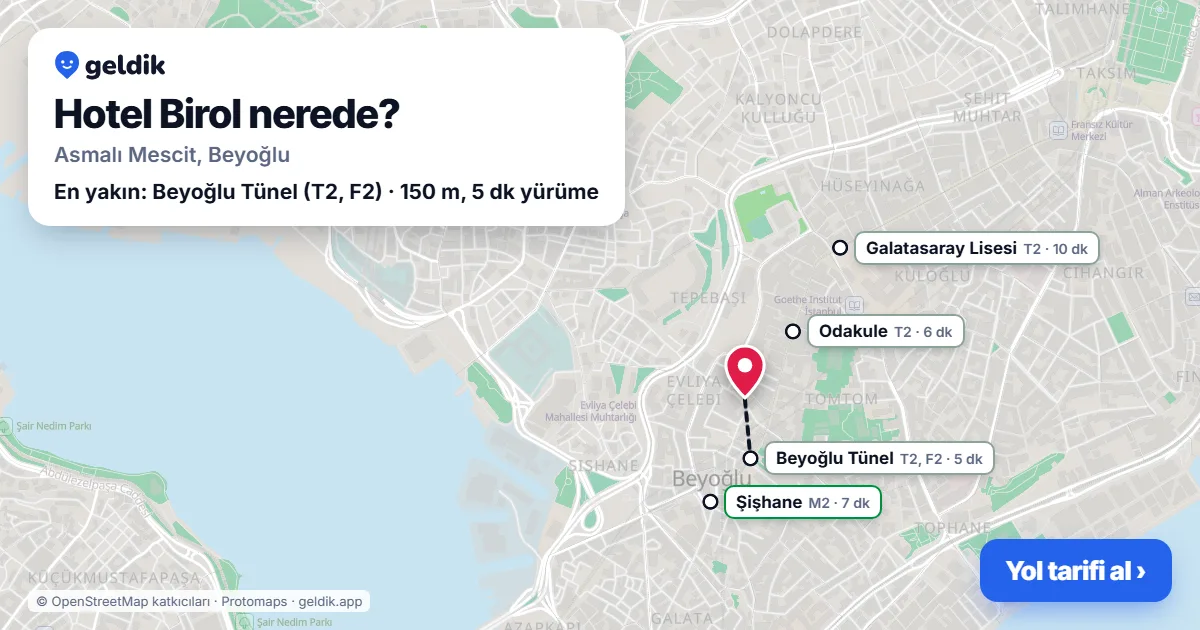 Where is Hotel Birol: map with its location and the nearest stops, with walking times