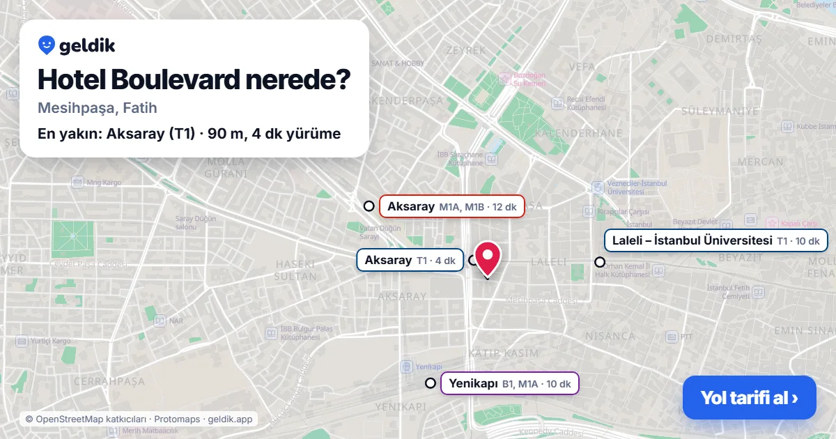 Hotel Boulevard nerede: haritada konumu ve en yakın duraklar, yürüme süreleriyle