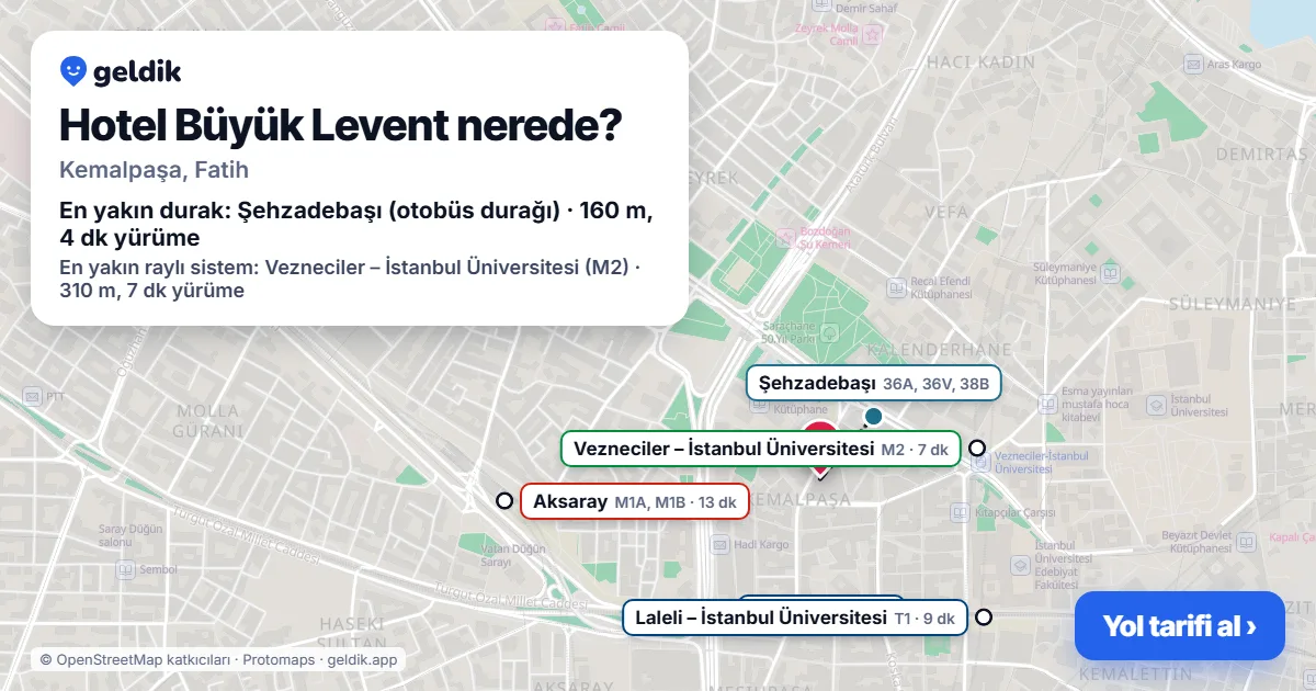 Hotel Büyük Levent nerede: haritada konumu ve en yakın duraklar, yürüme süreleriyle