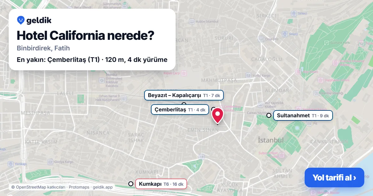 Hotel California nerede: haritada konumu ve en yakın duraklar, yürüme süreleriyle