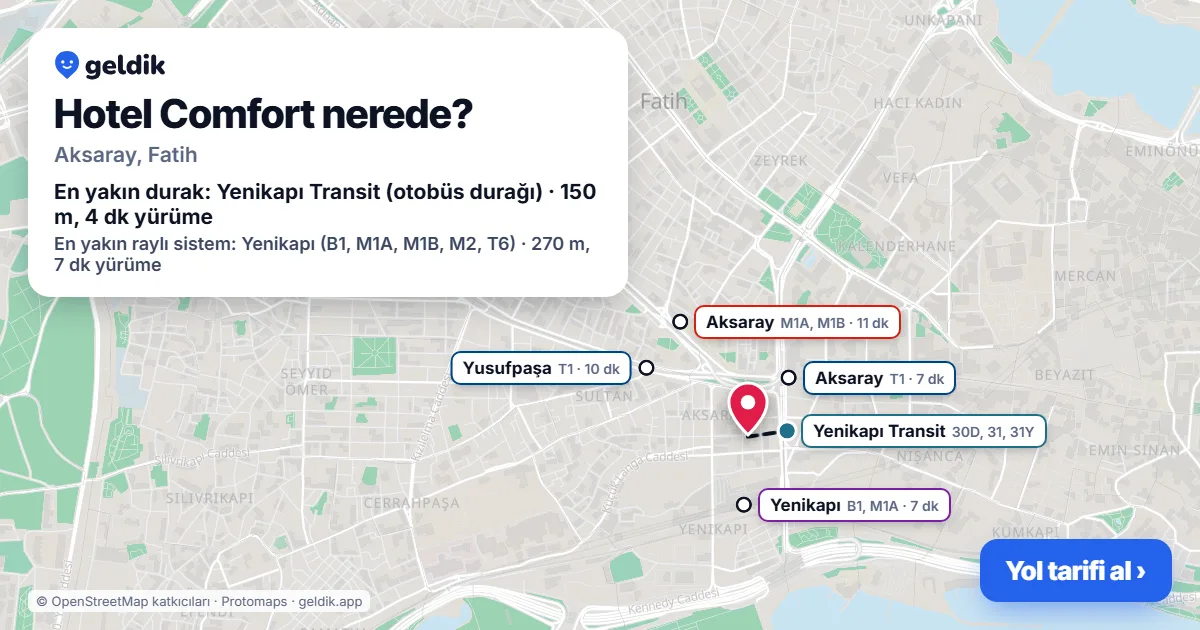 Where is Hotel Comfort: map with its location and the nearest stops, with walking times