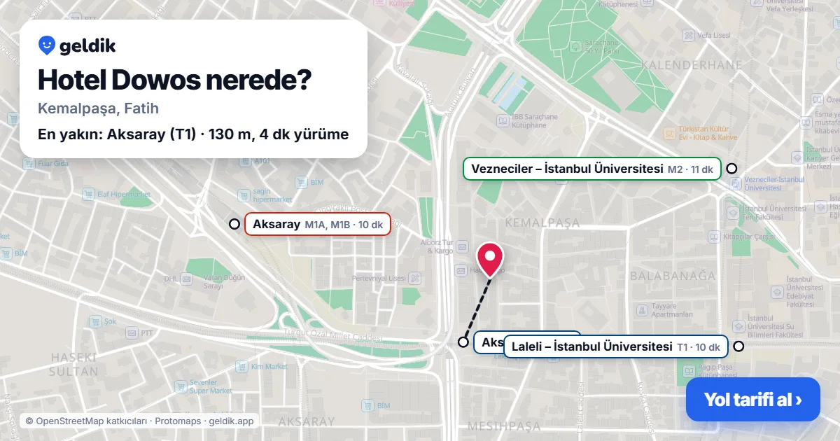 Hotel Dowos nerede: haritada konumu ve en yakın duraklar, yürüme süreleriyle