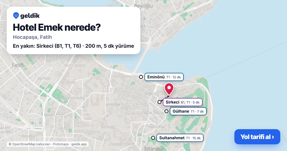 Where is Hotel Emek: map with its location and the nearest stops, with walking times