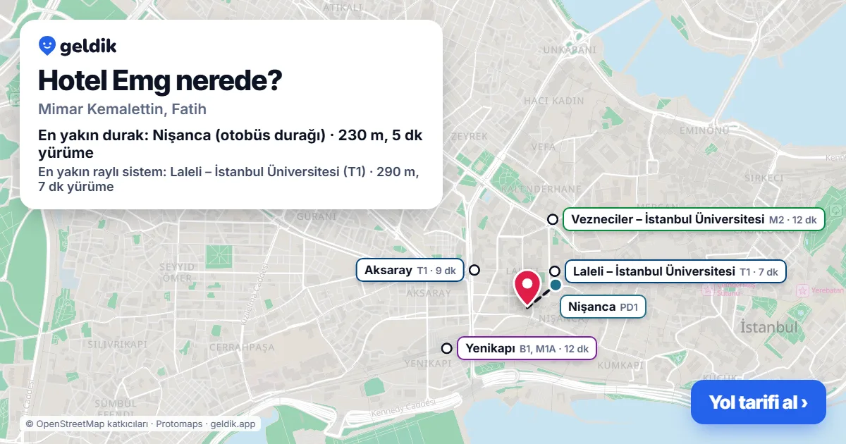 Where is Hotel Emg: map with its location and the nearest stops, with walking times
