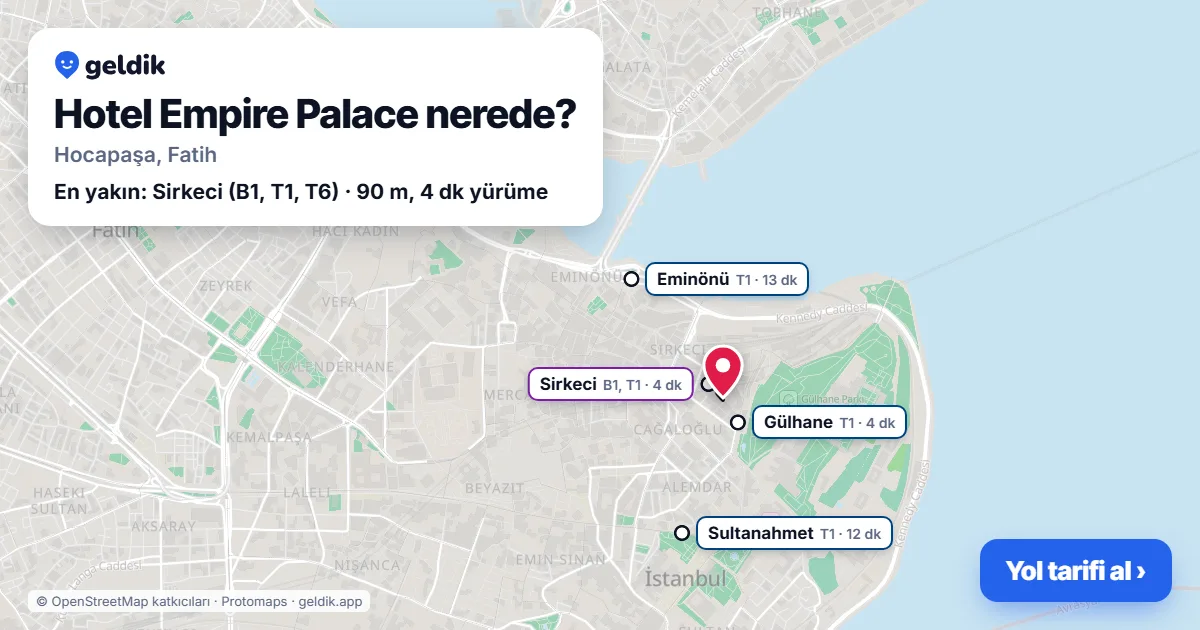 Where is Hotel Empire Palace: map with its location and the nearest stops, with walking times