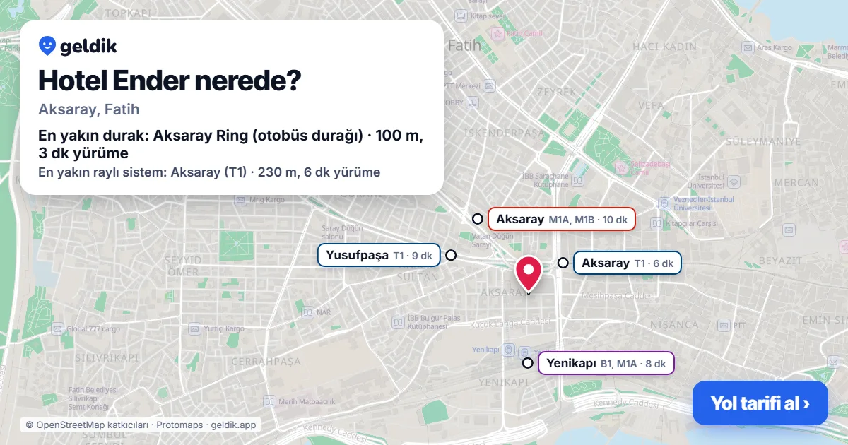 Where is Hotel Ender: map with its location and the nearest stops, with walking times