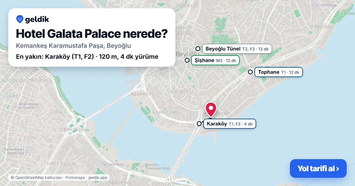 Where is Hotel Galata Palace: map with its location and the nearest stops, with walking times