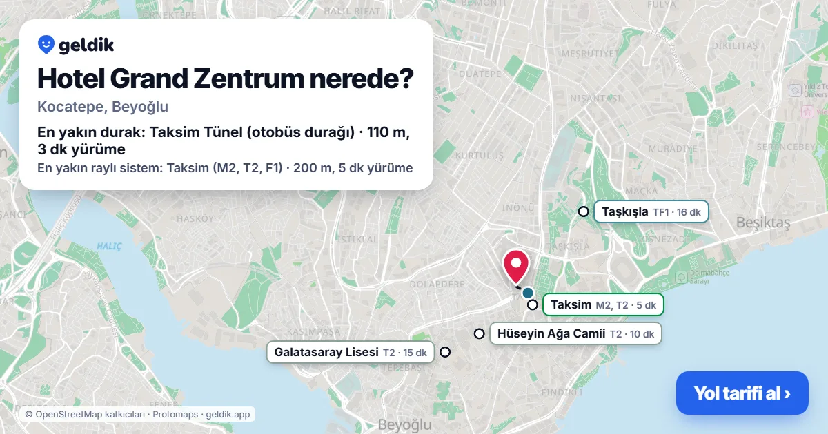 Where is Hotel Grand Zentrum: map with its location and the nearest stops, with walking times