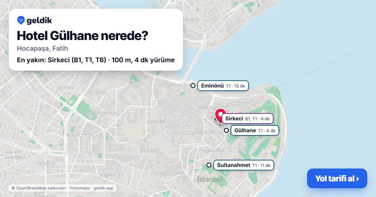Where is Hotel Gülhane: map with its location and the nearest stops, with walking times