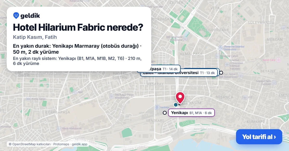Hotel Hilarium Fabric nerede: haritada konumu ve en yakın duraklar, yürüme süreleriyle