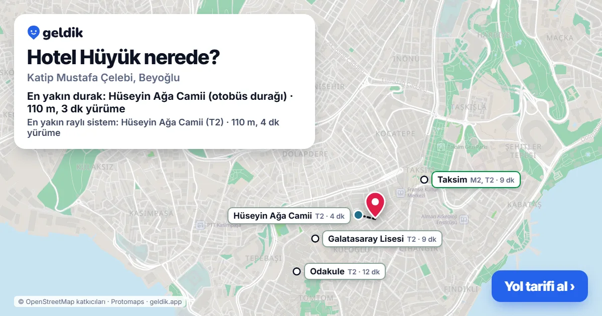 Hotel Hüyük nerede: haritada konumu ve en yakın duraklar, yürüme süreleriyle