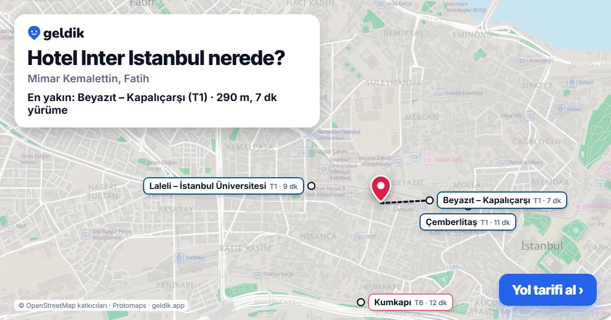 Hotel Inter Istanbul nerede: haritada konumu ve en yakın duraklar, yürüme süreleriyle