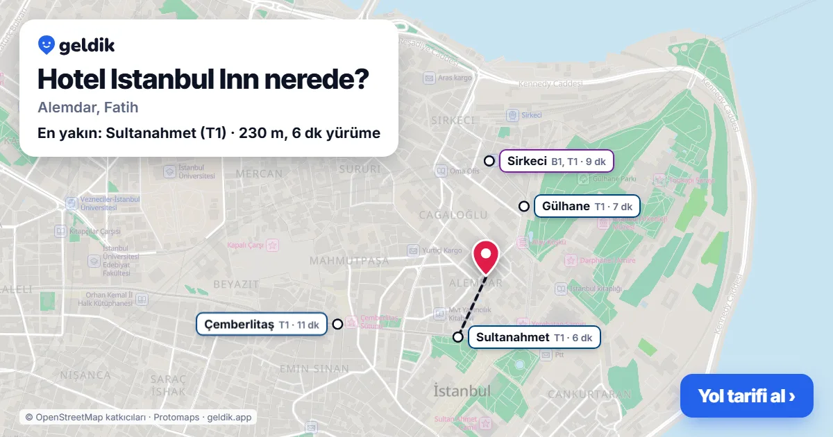 Hotel Istanbul Inn nerede: haritada konumu ve en yakın duraklar, yürüme süreleriyle