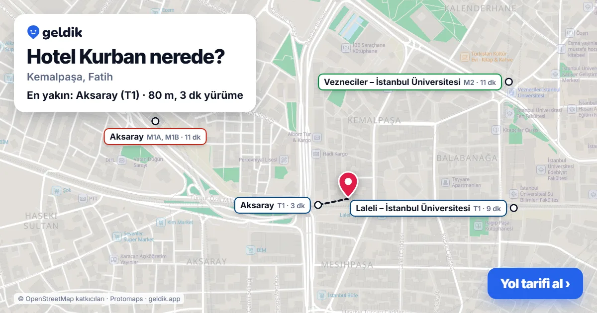 Where is Hotel Kurban: map with its location and the nearest stops, with walking times