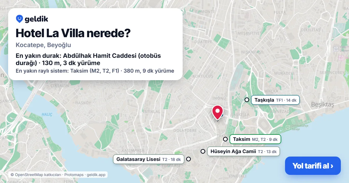 Hotel La Villa nerede: haritada konumu ve en yakın duraklar, yürüme süreleriyle