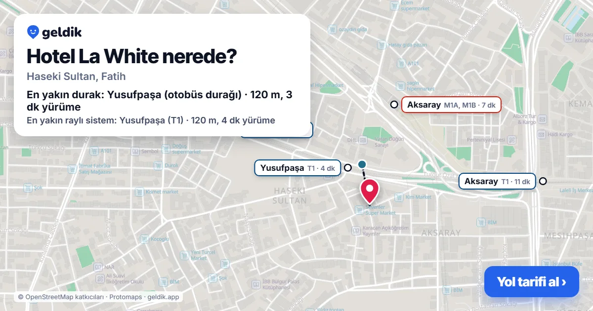 Hotel La White nerede: haritada konumu ve en yakın duraklar, yürüme süreleriyle