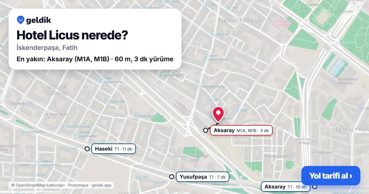 Where is Hotel Licus: map with its location and the nearest stops, with walking times