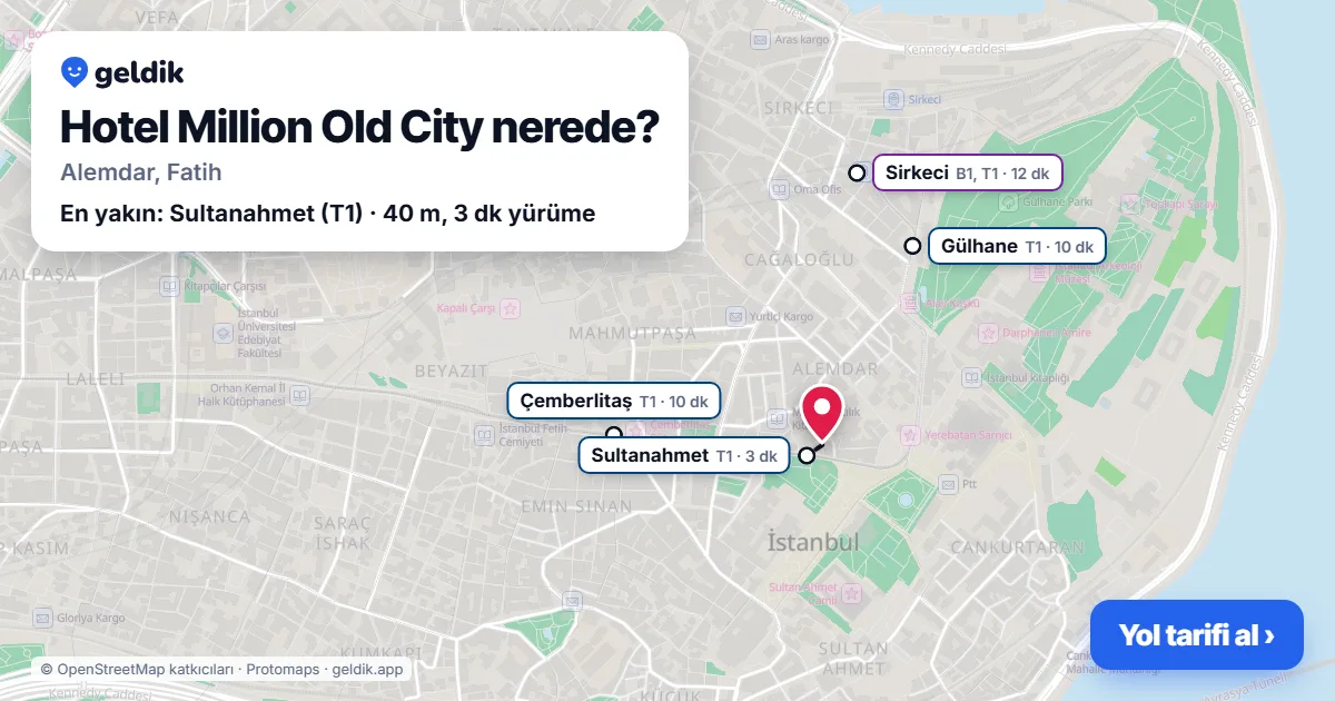 Hotel Million Old City nerede: haritada konumu ve en yakın duraklar, yürüme süreleriyle