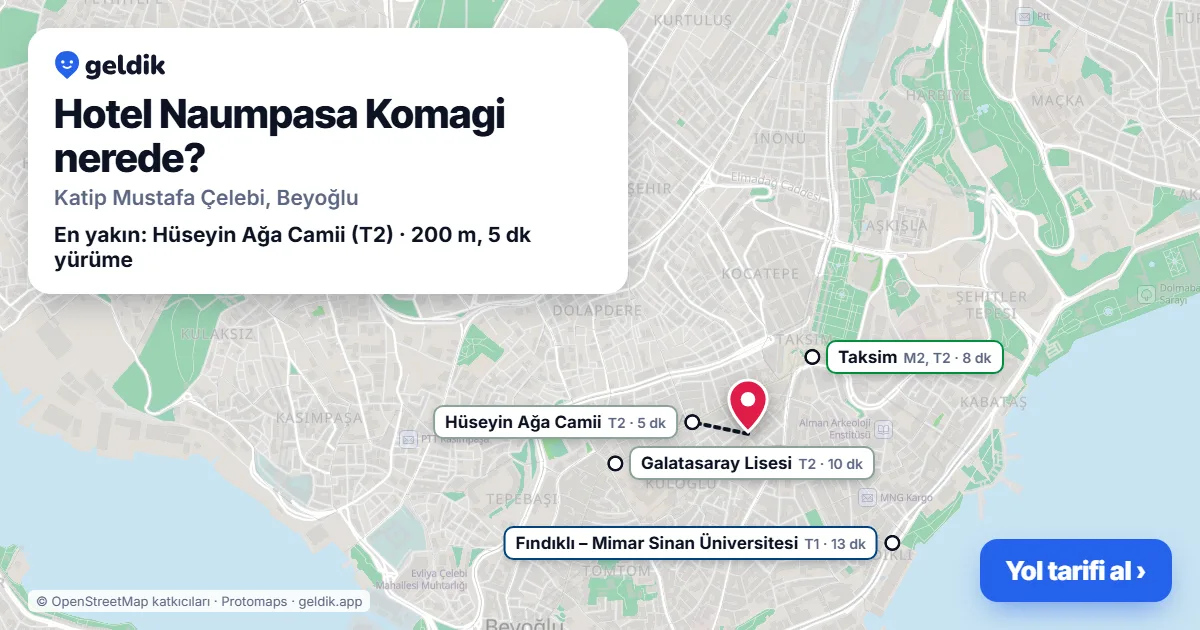 Where is Hotel Naumpasa Komagi: map with its location and the nearest stops, with walking times
