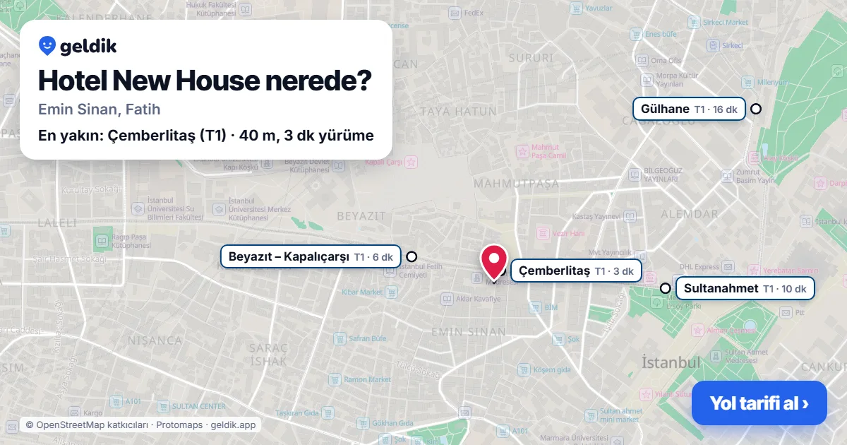 Where is Hotel New House: map with its location and the nearest stops, with walking times