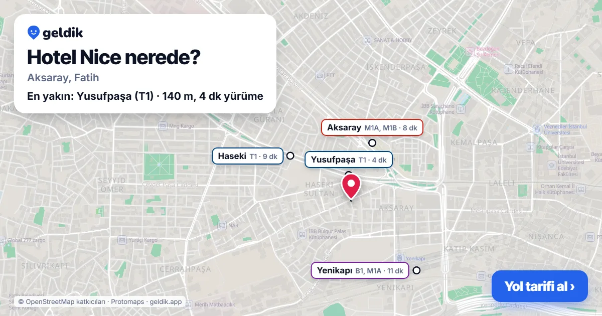 Hotel Nice nerede: haritada konumu ve en yakın duraklar, yürüme süreleriyle