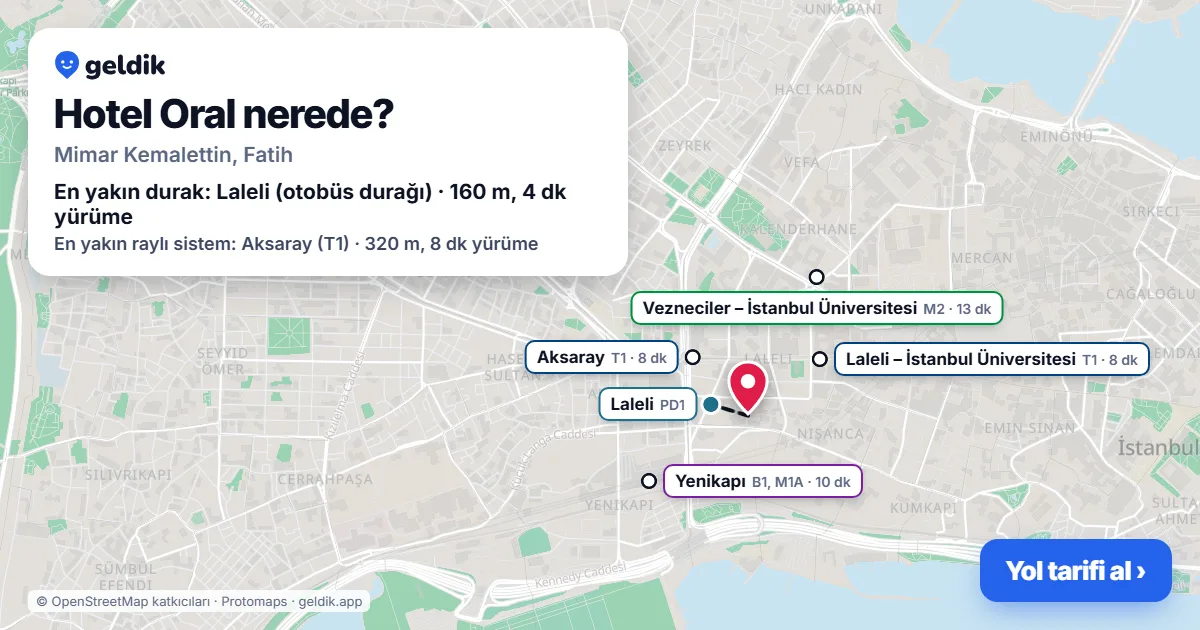 Where is Hotel Oral: map with its location and the nearest stops, with walking times