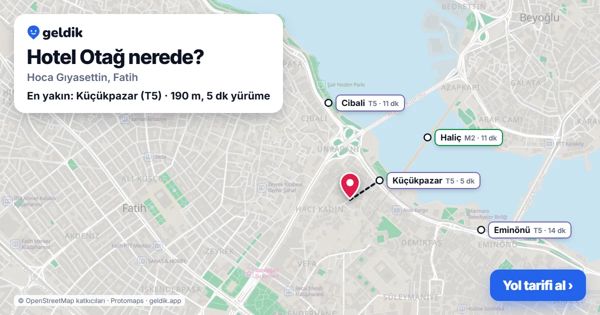 Where is Hotel Otağ: map with its location and the nearest stops, with walking times