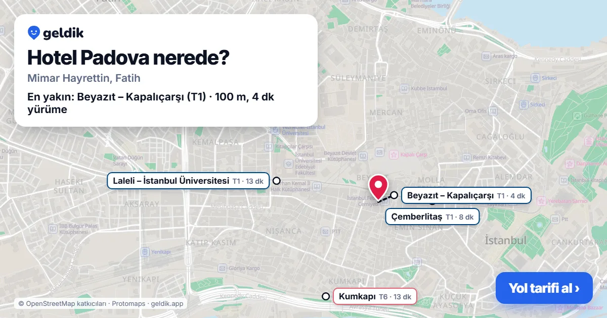 Hotel Padova nerede: haritada konumu ve en yakın duraklar, yürüme süreleriyle