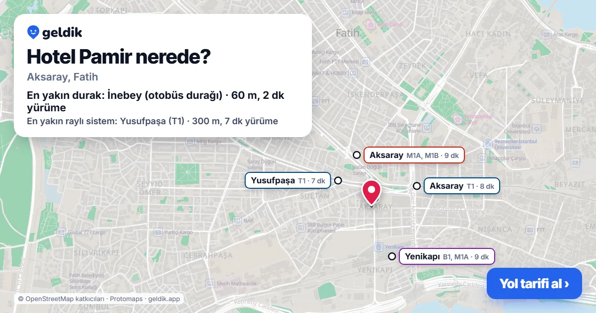 Where is Hotel Pamir: map with its location and the nearest stops, with walking times