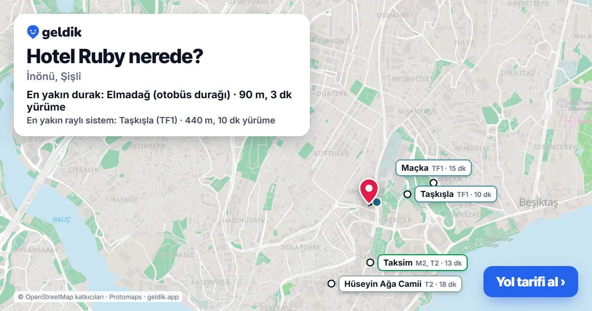 Hotel Ruby nerede: haritada konumu ve en yakın duraklar, yürüme süreleriyle