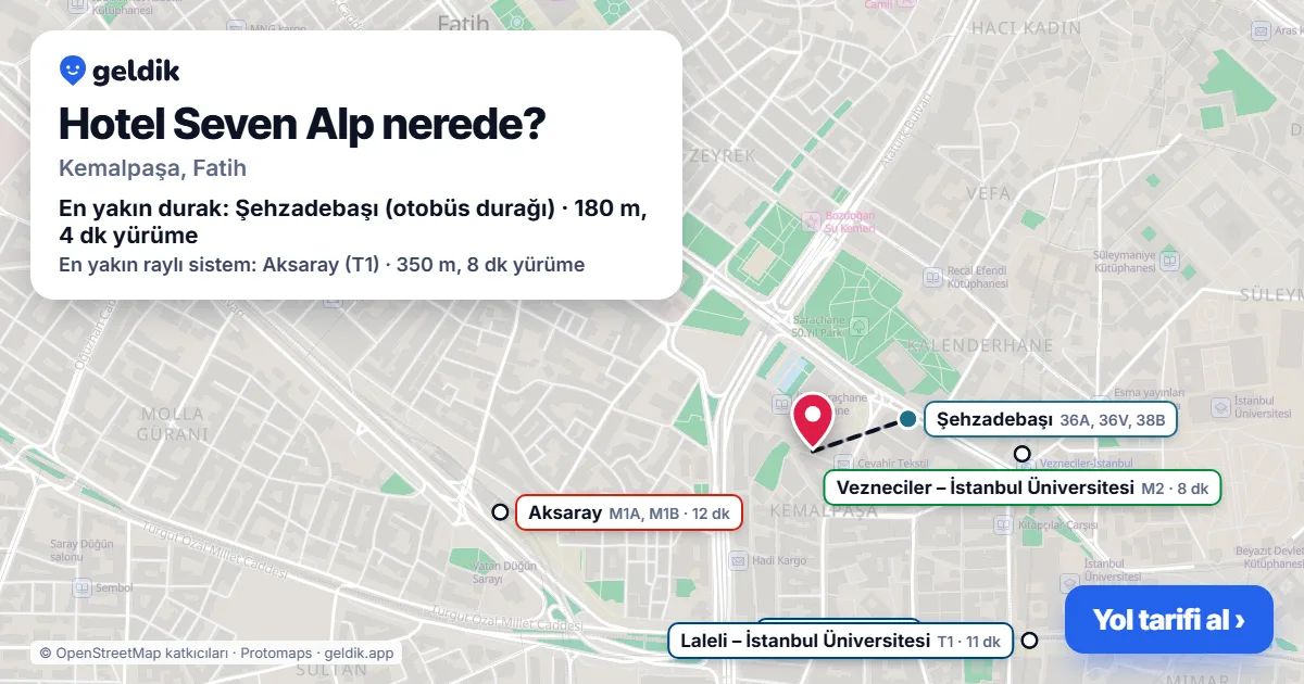 Where is Hotel Seven Alp: map with its location and the nearest stops, with walking times