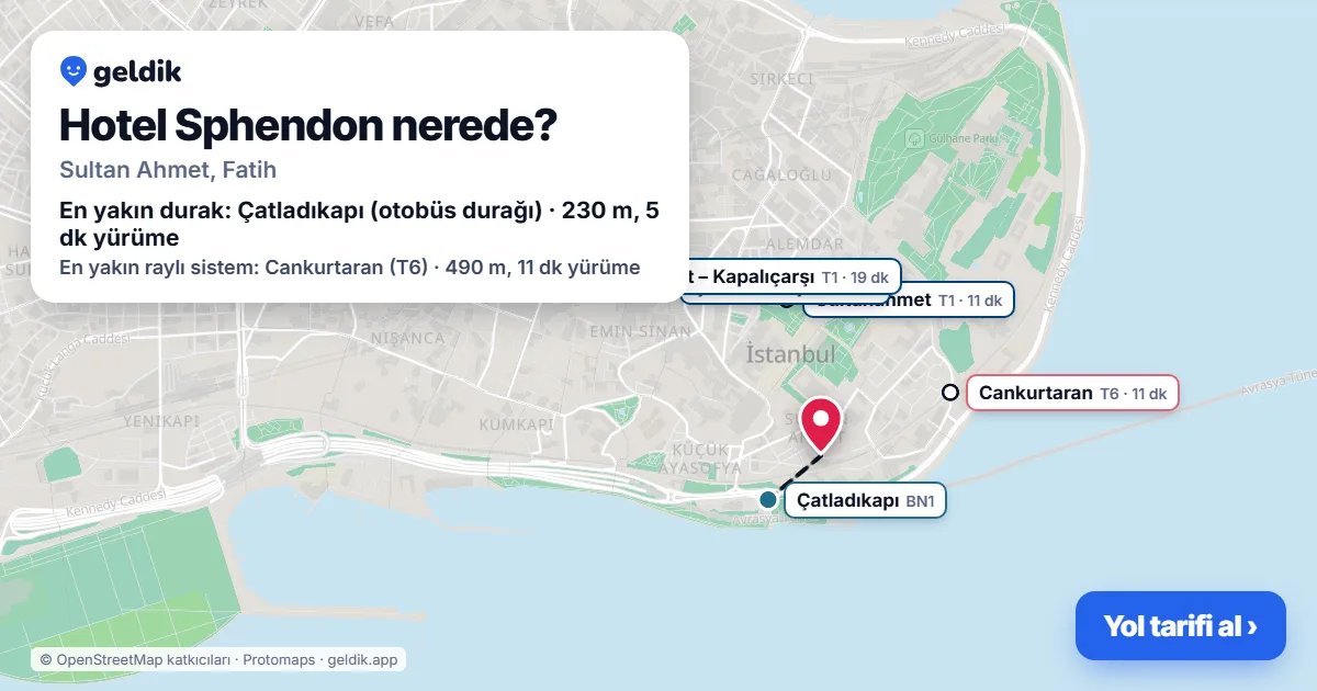 Hotel Sphendon nerede: haritada konumu ve en yakın duraklar, yürüme süreleriyle