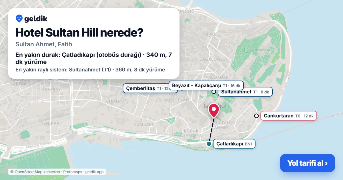 Where is Hotel Sultan Hill: map with its location and the nearest stops, with walking times
