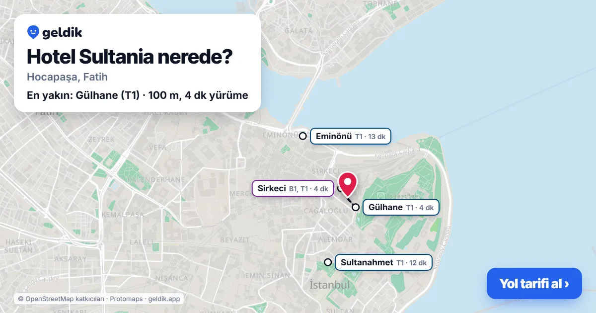 Where is Hotel Sultania: map with its location and the nearest stops, with walking times