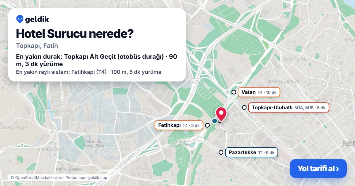 Hotel Surucu nerede: haritada konumu ve en yakın duraklar, yürüme süreleriyle