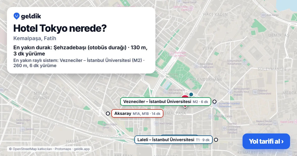 Where is Hotel Tokyo: map with its location and the nearest stops, with walking times