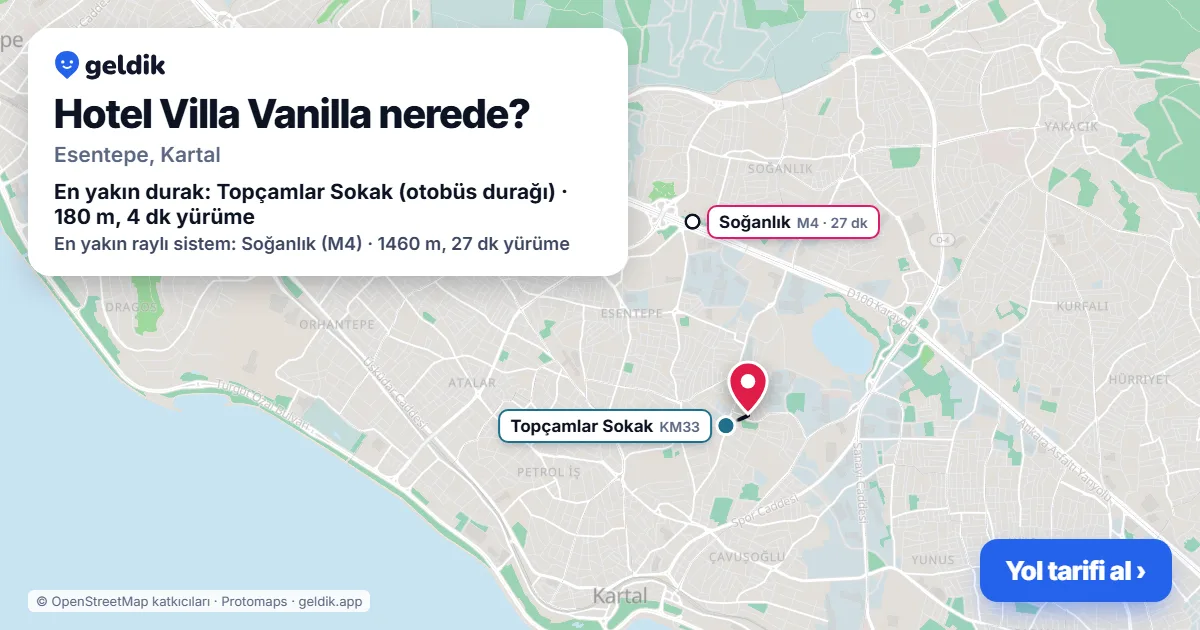 Hotel Villa Vanilla nerede: haritada konumu ve en yakın duraklar, yürüme süreleriyle