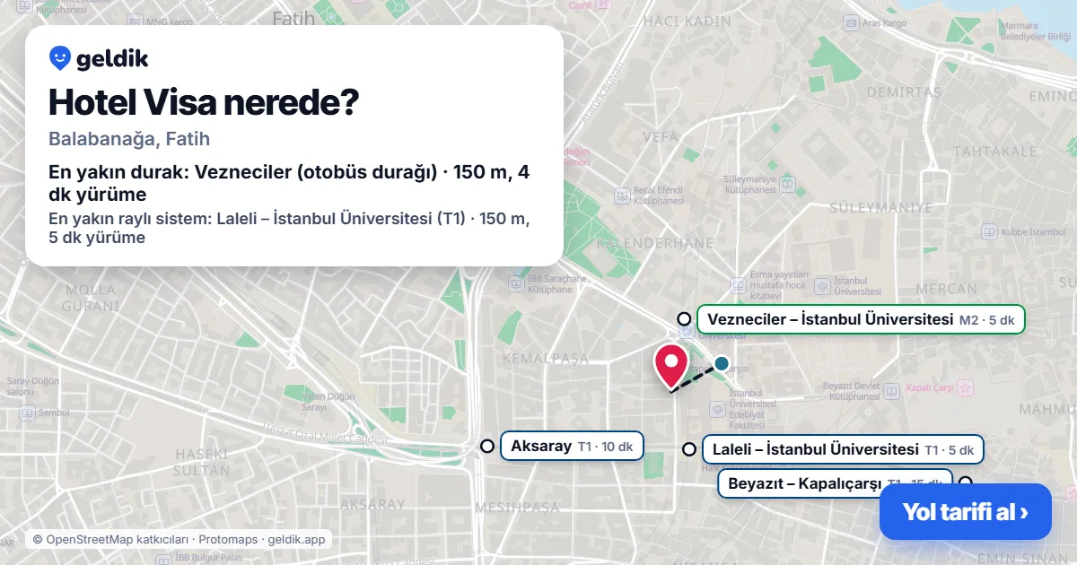 Where is Hotel Visa: map with its location and the nearest stops, with walking times