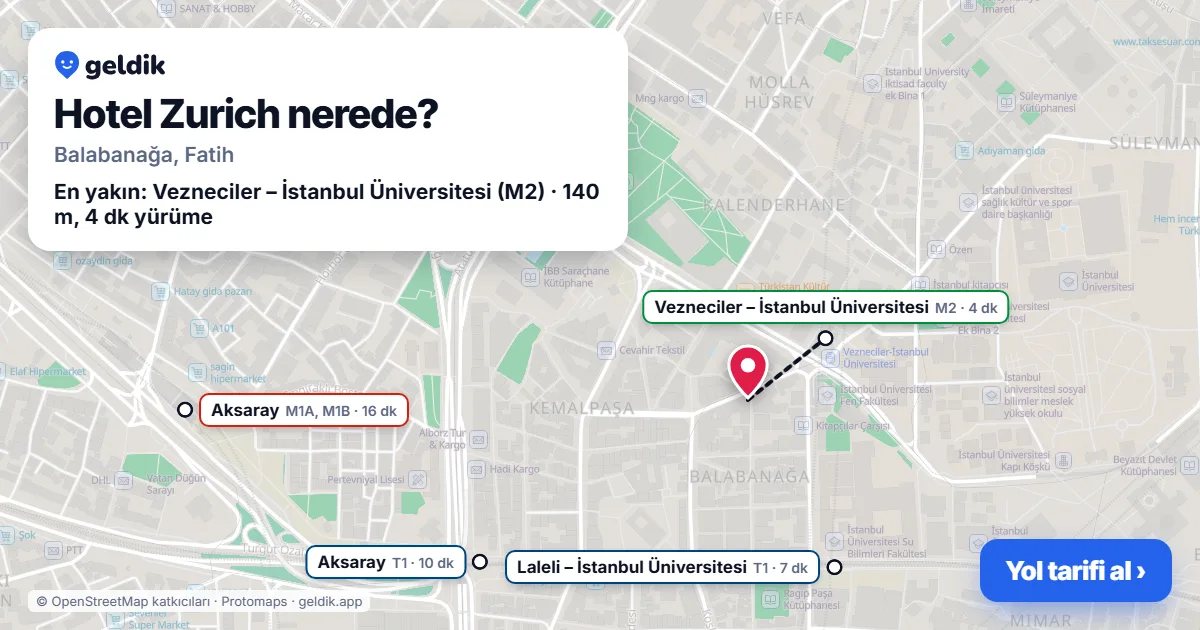 Where is Hotel Zurich: map with its location and the nearest stops, with walking times