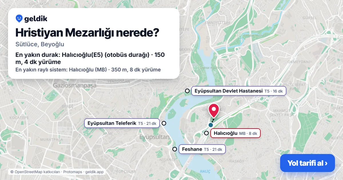 Hristiyan Mezarlığı nerede: haritada konumu ve en yakın duraklar, yürüme süreleriyle