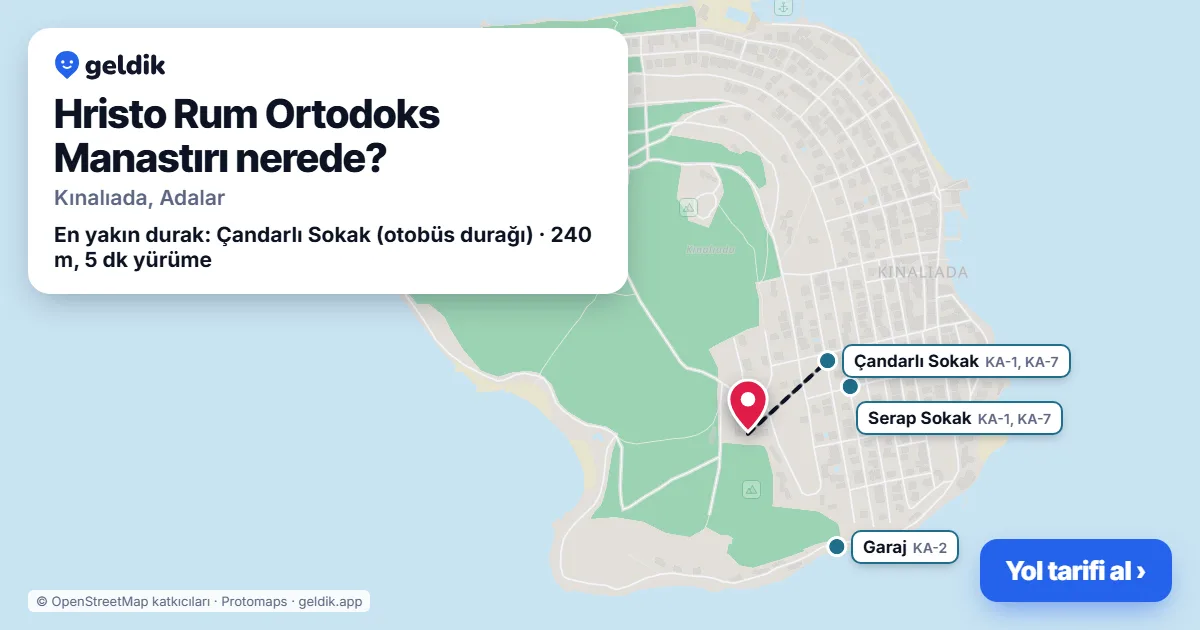 Where is Hristo Rum Ortodoks Manastırı: map with its location and the nearest stops, with walking times