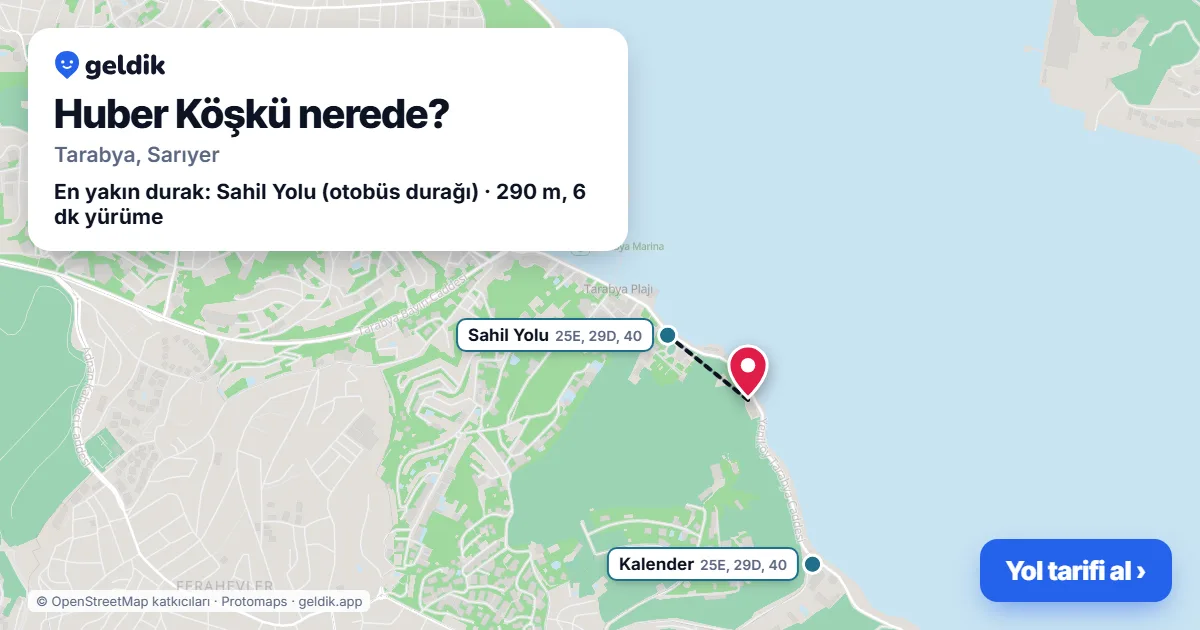 Where is Huber Köşkü: map with its location and the nearest stops, with walking times