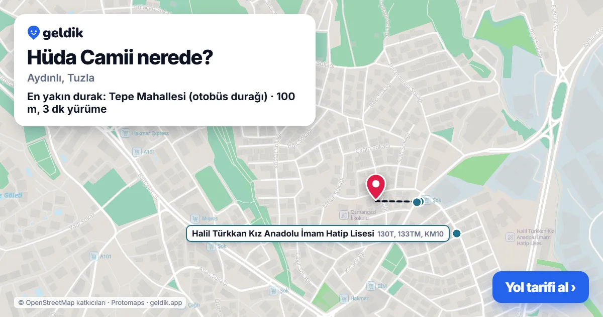 Hüda Camii nerede: haritada konumu ve en yakın duraklar, yürüme süreleriyle