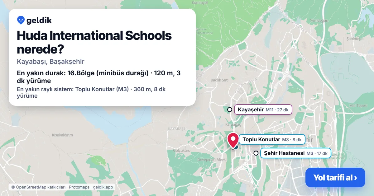 Huda International Schools nerede: haritada konumu ve en yakın duraklar, yürüme süreleriyle