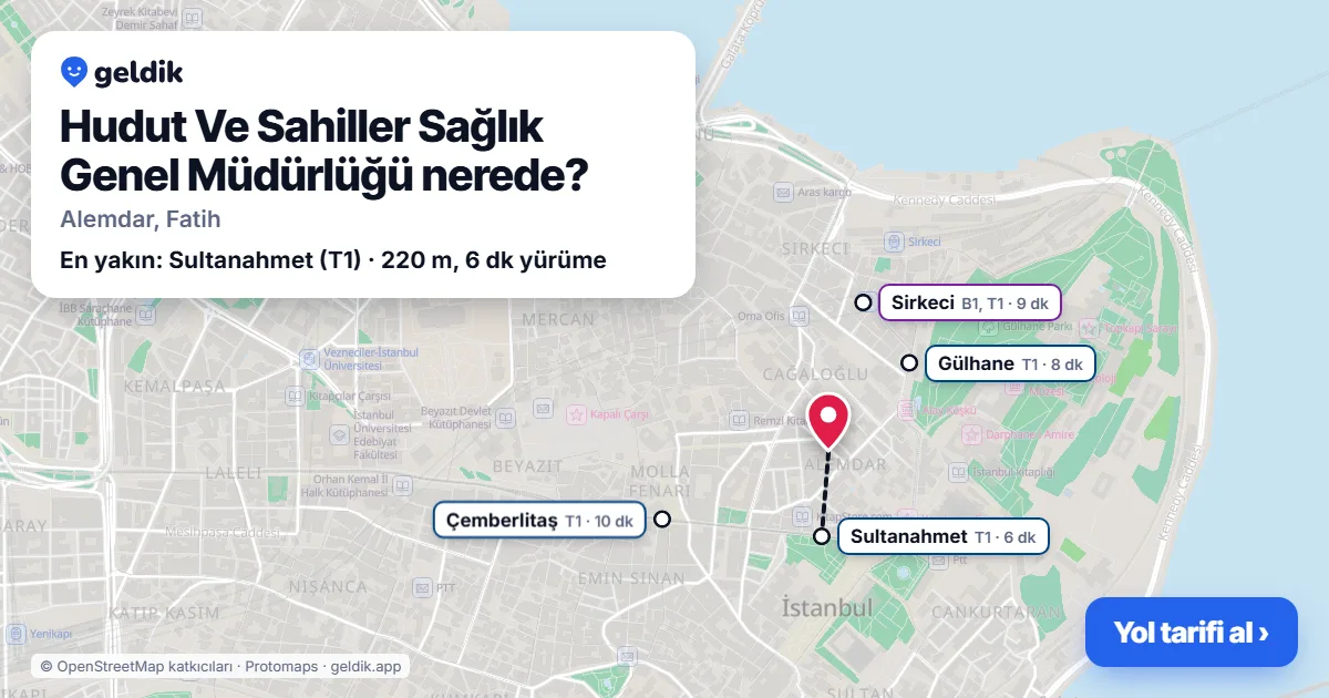Hudut Ve Sahiller Sağlık Genel Müdürlüğü nerede: haritada konumu ve en yakın duraklar, yürüme süreleriyle