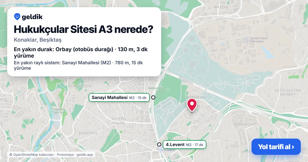 Hukukçular Sitesi A3 nerede: haritada konumu ve en yakın duraklar, yürüme süreleriyle