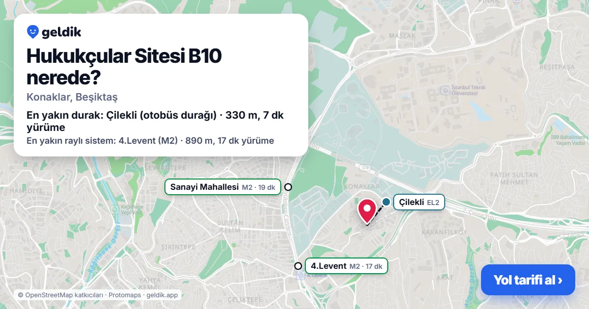 Hukukçular Sitesi B10 nerede: haritada konumu ve en yakın duraklar, yürüme süreleriyle