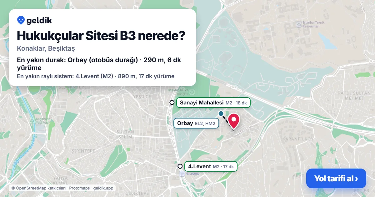 Hukukçular Sitesi B3 nerede: haritada konumu ve en yakın duraklar, yürüme süreleriyle