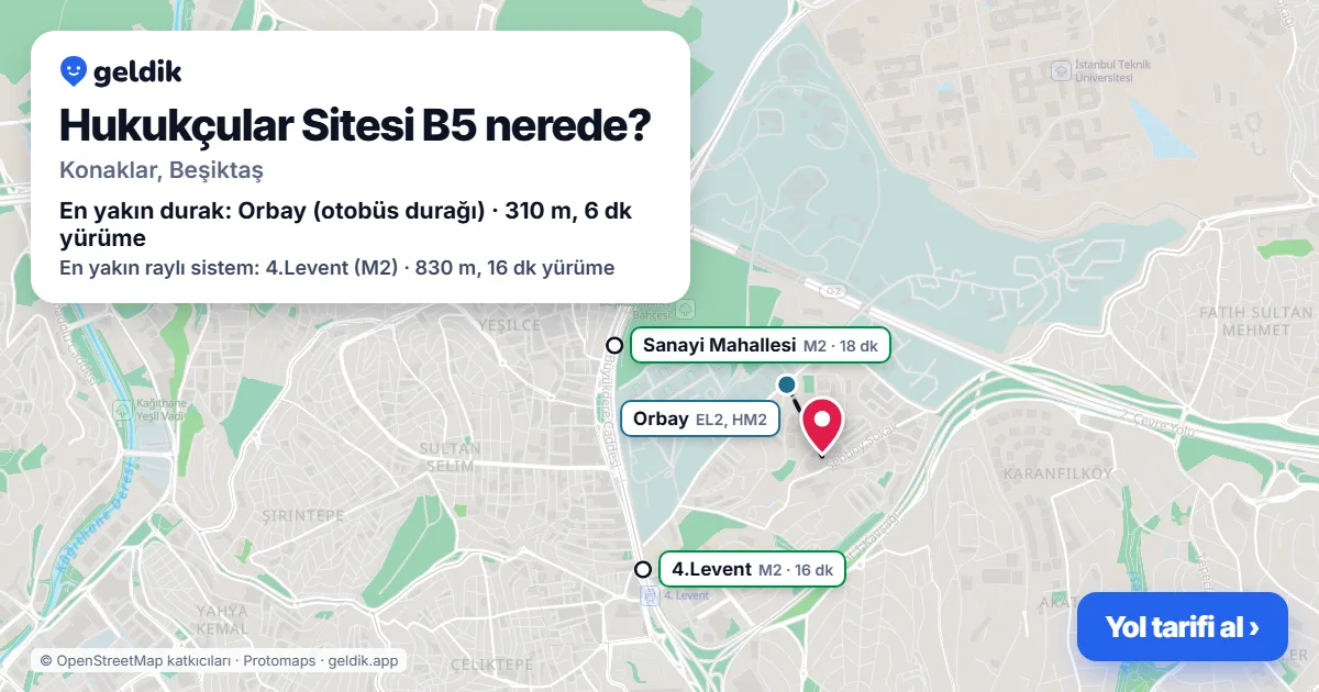 Hukukçular Sitesi B5 nerede: haritada konumu ve en yakın duraklar, yürüme süreleriyle