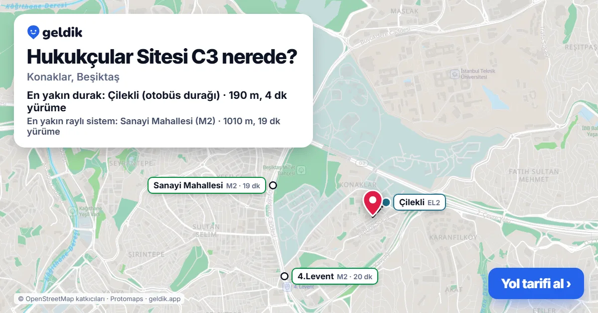 Hukukçular Sitesi C3 nerede: haritada konumu ve en yakın duraklar, yürüme süreleriyle